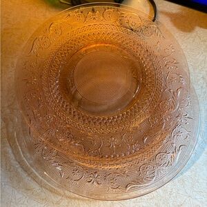 Vintage Pink Glass Plate with Intricate Design